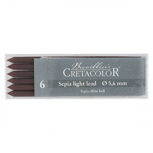 Cretacolor - Box of 6 Artists Leads 5.6mm - Sepia Light - Dry