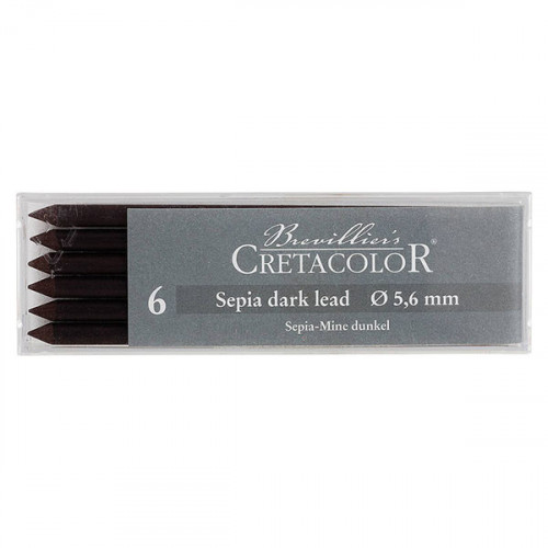 Cretacolor - Box of 6 Artists Leads 5.6mm - Sepia Dark - Dry