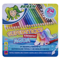 JOLLY - Supersticks Aqua - 24 Crayons de Couleur - Boîte Métal