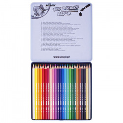 JOLLY - Supersticks Aqua - 24 Crayons de Couleur - Boîte Métal