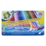 JOLLY - Supersticks Aqua - 36 Crayons de Couleur - Boîte Métal