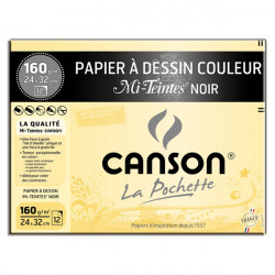 Canson® - Mi-Teintes® NOIR (BLACK) - Folder of 12 Sheets - 160 gsm - 24 x 32 cm