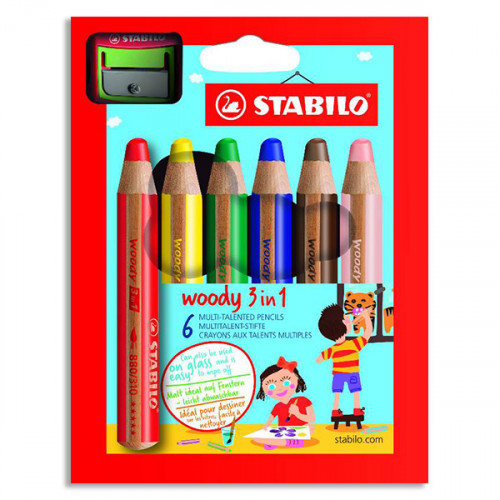 STABILO - Woody 3in1 - Set de 6 + 1 Taille-Crayon XXL