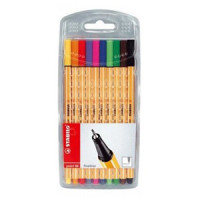 STABILO - Point 88 - Stylo-Feutres Fins - 0.4MM - Lot de 10 - Coloris "Base"