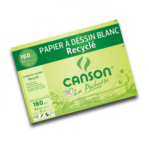 Canson® - Drawing Pouch - Recycled - White - 8 Sheets - 160 gsm - A3 Size