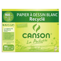 Canson® - Pochette Dessin - Recyclé - Blanc - 10 Feuilles - 160 g/m² - 24 x 32 cm