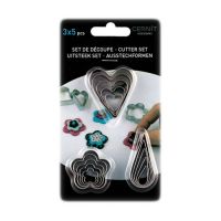 Cernit - Set of 15 Metal Cutters - Hearts, Flowers & Drops - From 1 to 5cm