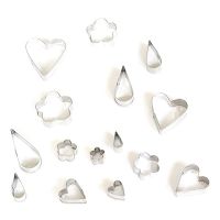 Cernit - Set of 15 Metal Cutters - Hearts, Flowers & Drops - From 1 to 5cm