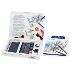 Faber-Castell - Crayon de couleur Goldfaber, coffret cadeau, 23 pièces Permanent - (12 Crayons + Carnet + Pitt + Accessoires)