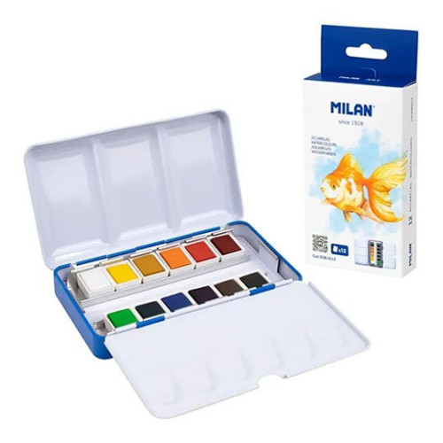 MILAN - Aquarelle - Boîte Métal de 12 Demi-Godets