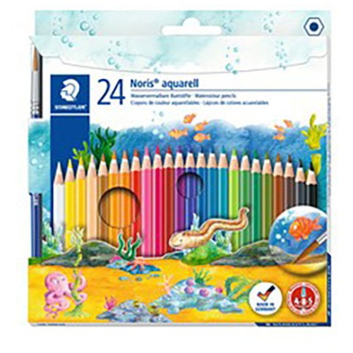 STAEDTLER - Noris Aquarell 144 - Crayons Aquarellables - 24 Couleurs - Étui Carton