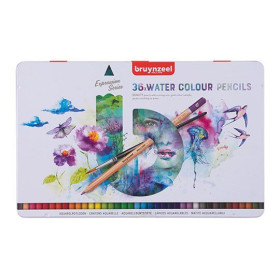 BRUYNZEEL - Expression Aquarelle - Crayons Aquarellables - 36 Couleurs - Boîte Métal