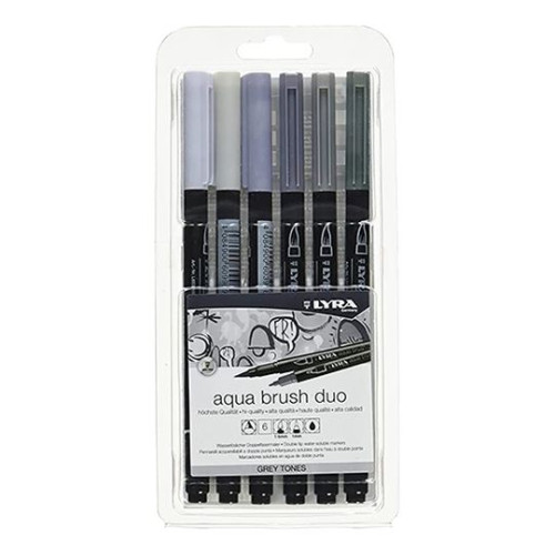 LYRA - Aqua Brush Duo - Feutres-Pinceaux Aquarellables - 6 Couleurs - Grey