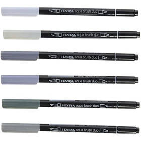 LYRA - Aqua Brush Duo - Feutres-Pinceaux Aquarellables - 6 Couleurs - Grey