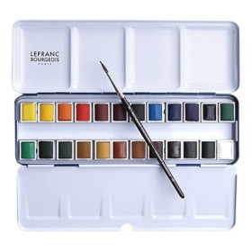 LEFRANC & BOURGEOIS - Aquarelle Fine - 24 Demi-Godets - Boîte Métal