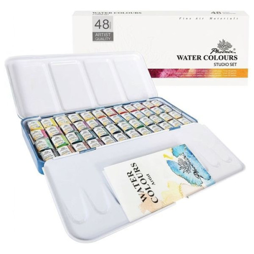 PHOENIX - Fine Watercolour Set - Metal Tin of 48 Half Pans