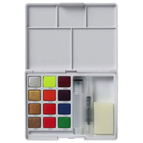 SAKURA - KOI - Watercolour Sketch Box - 12 Half Pans - Metallic & Fluorescent