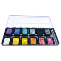FINETEC - Aquarelle Nacrée - Rainbow - Boîte Métal de 12 Pastilles