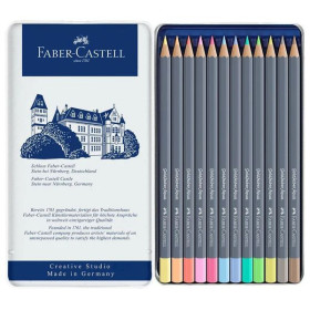 FABER-CASTELL - Goldfaber Aqua - Crayons Aquarellables - 12 Couleurs Pastels - Boîte Métal