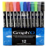 GRAPH'IT - Feutres Aquarellables - Pointe Extra-Fine & Pinceau - 12 Couleurs