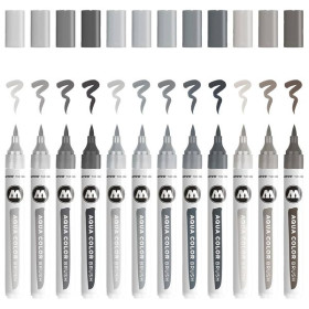 MOLOTOW - Brush Pen Aqua Color - Watercolor Brush Pens - 12 Colors - Grey Set