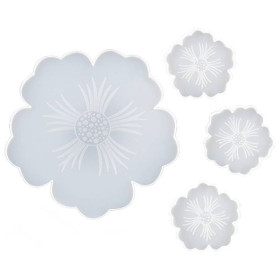 RESIN-PRO - Moule Silicone - Set Plateau Fleurs + 3 Dessous de Verre