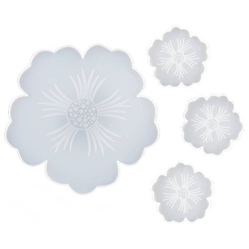 RESIN-PRO - Silicone Mold - Set Plateau Fleurs + 3 Dessous de Verre
