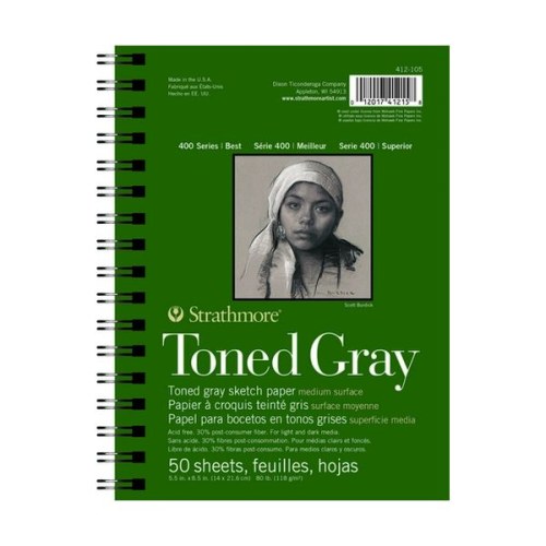 STRATHMORE - Toned Gray Sketch - Bloc Spirale - 80LB - 50 Feuilles - 5.5x8.5"
