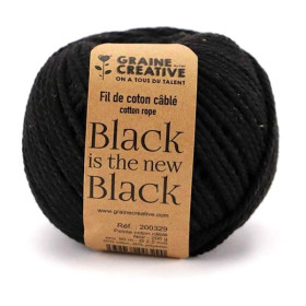 GRAINE CREATIVE - Twisted Cotton String - 2.5 mm - 80 m - 200 g - Black