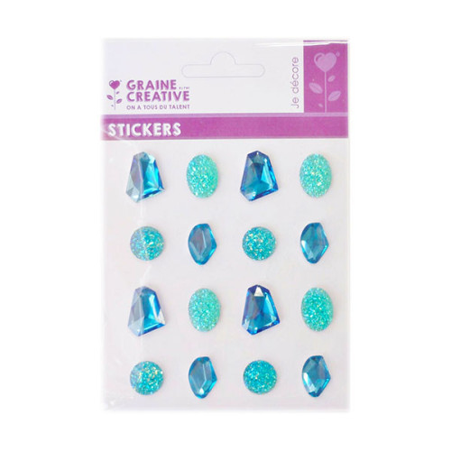 GRAINE CREATIVE - Strass Précieuses Adhésives - 16 Pierres - Bleues