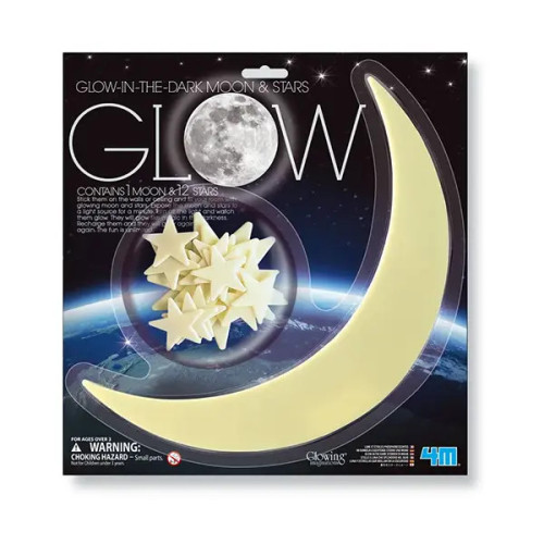 GRAINE CREATIVE - Stickers Phosphorescents - Lune & 12 Étoiles