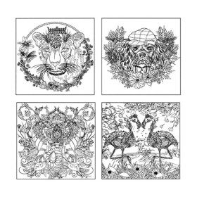 PHOENIX - Coloring Board - Set de 4 Cartons à Peindre Pré-dessinés - 25x25cm - Garden