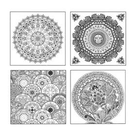 PHOENIX - Coloring Board - Set de 4 Cartons à Peindre Pré-dessinés - 25x25cm - Mandala