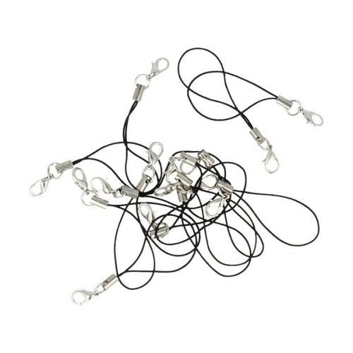 ARTEMIO - Cordons Téléphone + Attaches - Noir - 7 cm - Set de 15