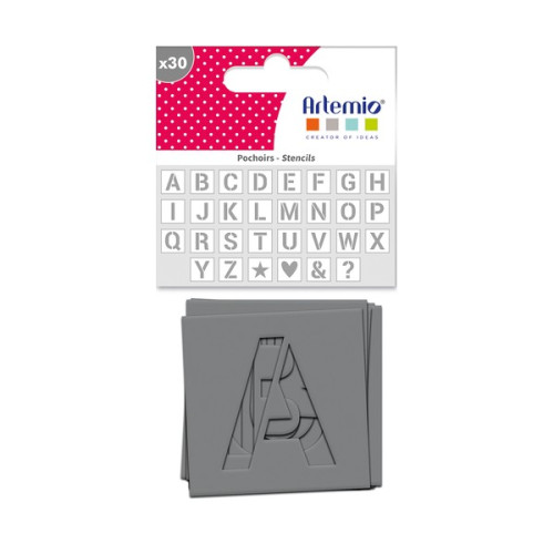 ARTEMIO - Set de 30 Pochoirs - 6 x 6 cm - Alphabet - Base