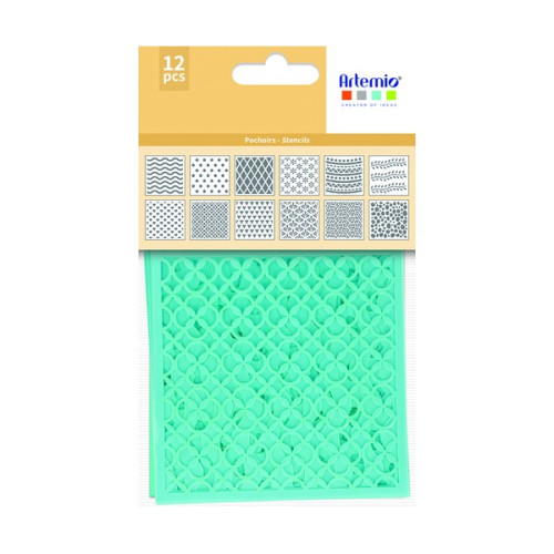 ARTEMIO - Set de 12 Pochoirs - 9 x 9 cm - Fonds Déco / Géométrique