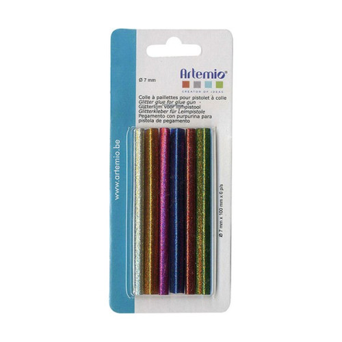 ARTEMIO - Bâtons Colle Couleurs - Pailletés - Set de 6 - 7 mm