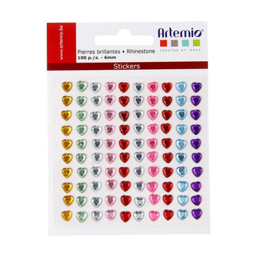 ARTEMIO - Adhesive Gems - Set of 100 - HEARTS - 6mm