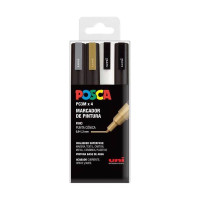 POSCA - Marqueurs PC-3M - Étui de 4 - Or Argent Blanc Noir