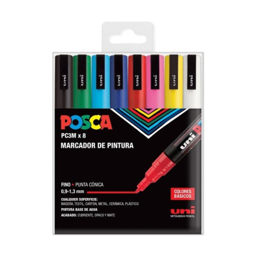 POSCA - Marqueurs PC-3M - Étui de 8 - Couleurs de Base