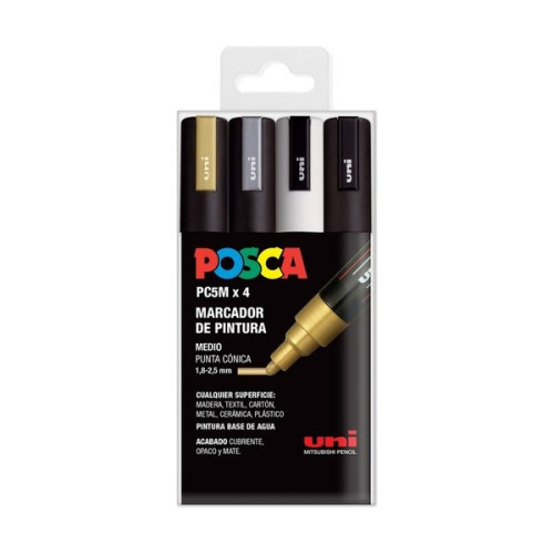 POSCA - PC-5M Markers - Case of 4 - Gold Silver White Black