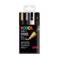 POSCA - Marqueurs PC-5M - Étui de 4 - Or Argent Blanc Noir