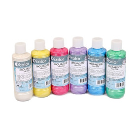 O'Color - Gouache Nacrée Couleurs Assorties - Lot de 6 x 250 ml