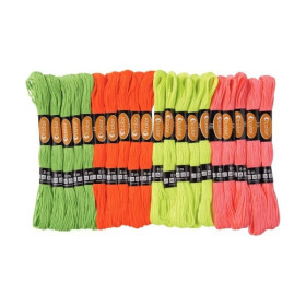 O'Color - Fils à Broder Fluo - Lot de 28 Échevettes 8 m - 4 Couleurs Fluo