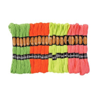 O'Color - Fils à Broder Fluo - Lot de 28 Échevettes 8 m - 4 Couleurs Fluo