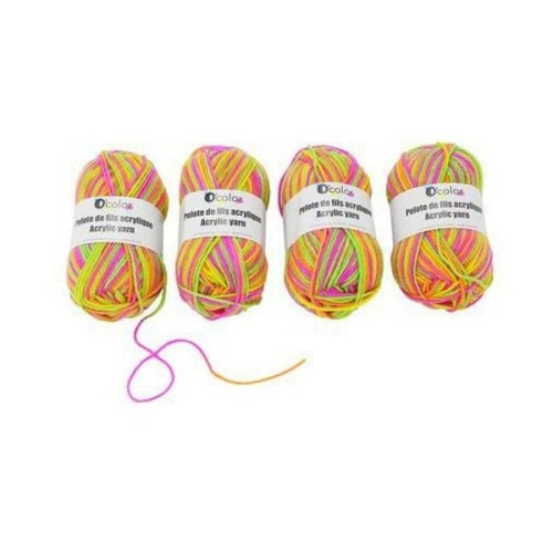 O'Color - Pelotes de Fils Acrylique 50g - Multicolore Fluo (Lot de 4)