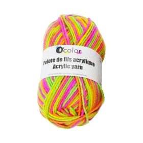 O'Color - Pelotes de Fils Acrylique 50g - Multicolore Fluo (Lot de 4)
