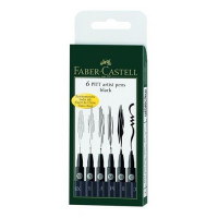 Faber-Castell - Étui de 6 Feutres Pitt Artist Pen - Noir - Pointes : XS, S, F, M, B, C