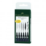 Faber-Castell - Wallet of 6 PITT® Artist Pens - Black - Tips : XS, S, F, M, B, C